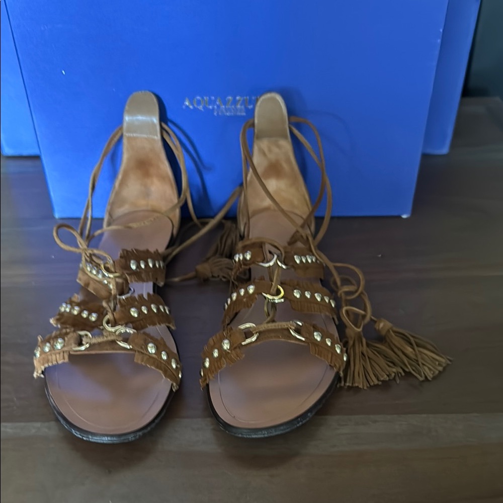 Aquazzura Tan Leather Tassel Sandals